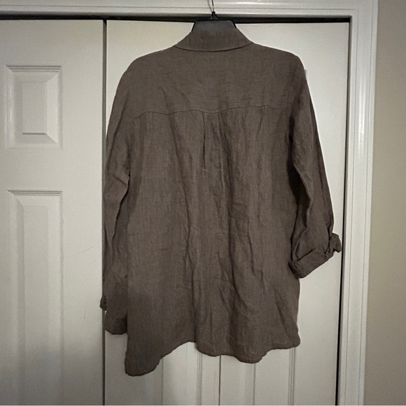Eileen Fisher Mocha Brown Linen Button-Up Shirt - Picture 3 of 7